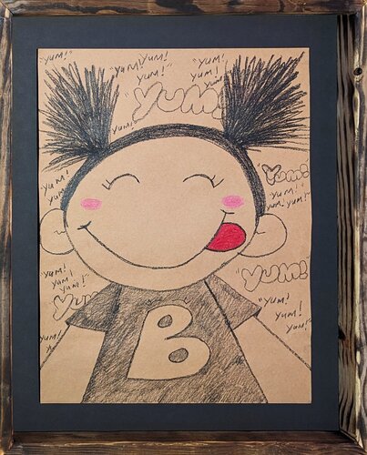 “Yum Yum Yum” Contemporary Figurative Crayon Drawing von Mr. Tomonoshi, Werk auf Papier kaufen auf Singulart