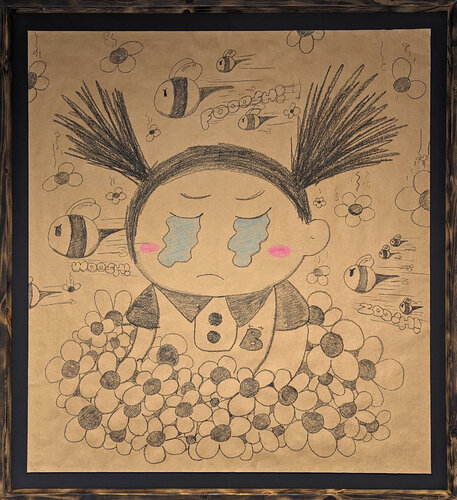 “Drought” Contemporary Figurative Crayon Drawing von Mr. Tomonoshi, Werk auf Papier kaufen auf Singulart