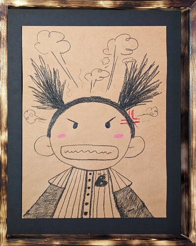 “GRR! Try Me if You Want” Contemporary Figurative Crayon Drawing von Mr. Tomonoshi, Werk auf Papier kaufen auf Singulart