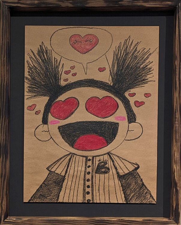 “Heart Eyes Kokoro” Contemporary Figurative Crayon Drawing Mr. Tomonoshi