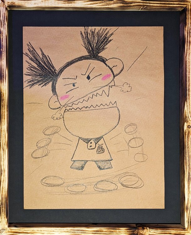 “Hangry Kokoro!” Contemporary Figurative Crayon Drawing Mr. Tomonoshi