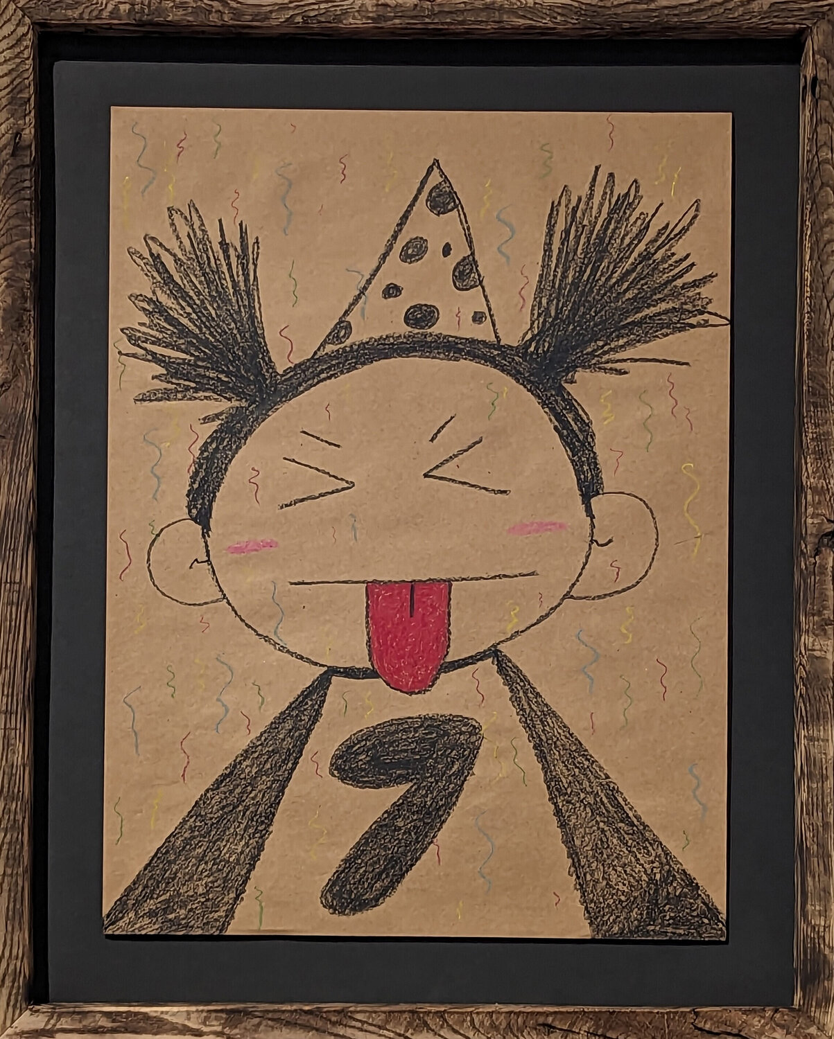 “7th Birthday” Contemporary Figurative Crayon Drawing Mr. Tomonoshi Opera su carta in vendita