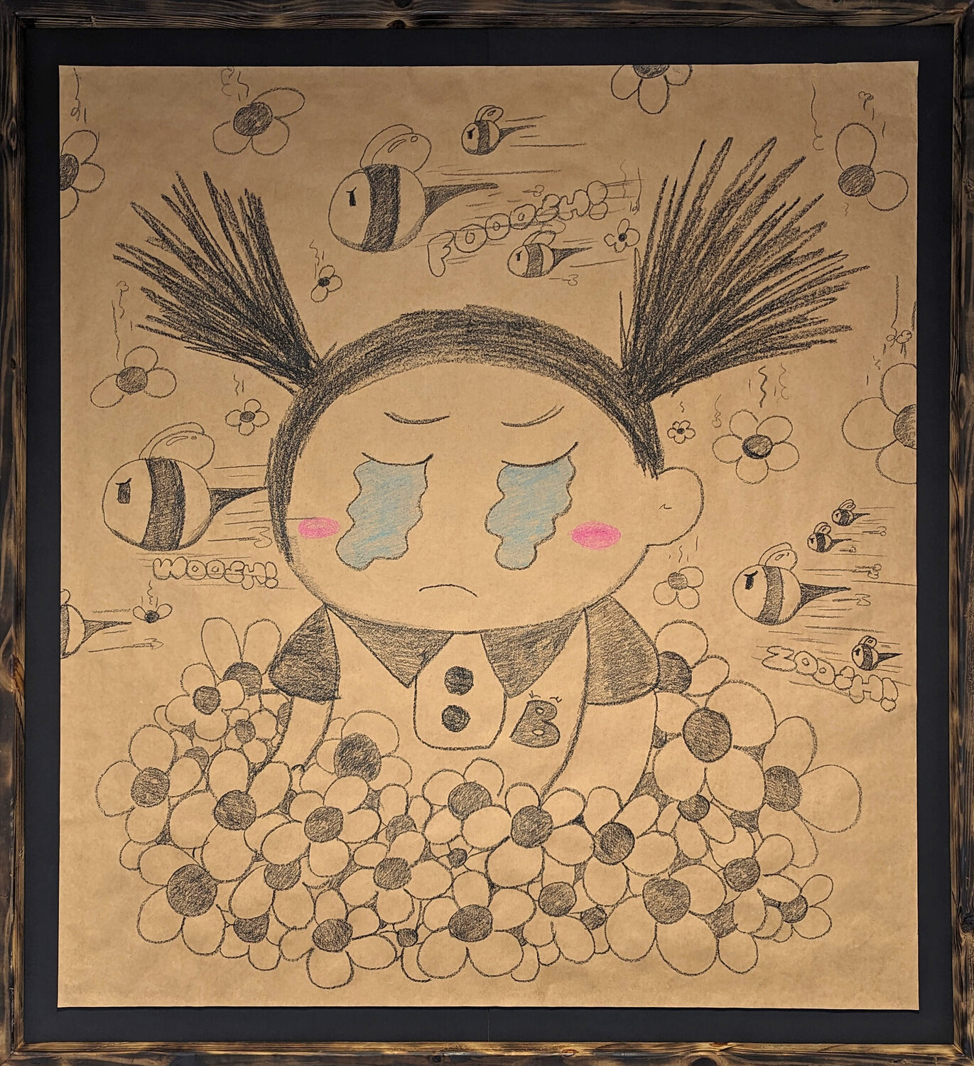 “Drought” Contemporary Figurative Crayon Drawing Mr. Tomonoshi Opera su carta in vendita