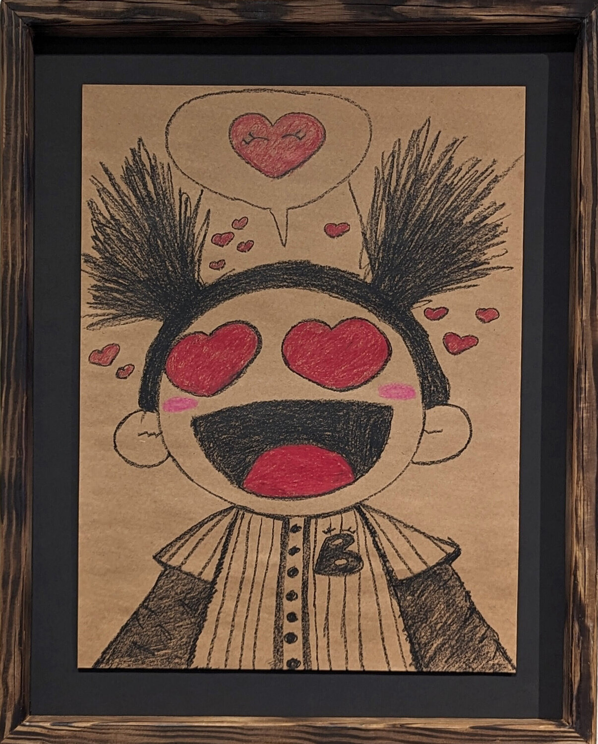 “Heart Eyes Kokoro” Contemporary Figurative Crayon Drawing Mr. Tomonoshi Werk auf Papier zu verkaufen