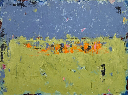 “A Walk in the Park” Contemporary Blue & Green Abstract Expressionist Painting di Winifred Booth, Pittura in vendita su Singulart