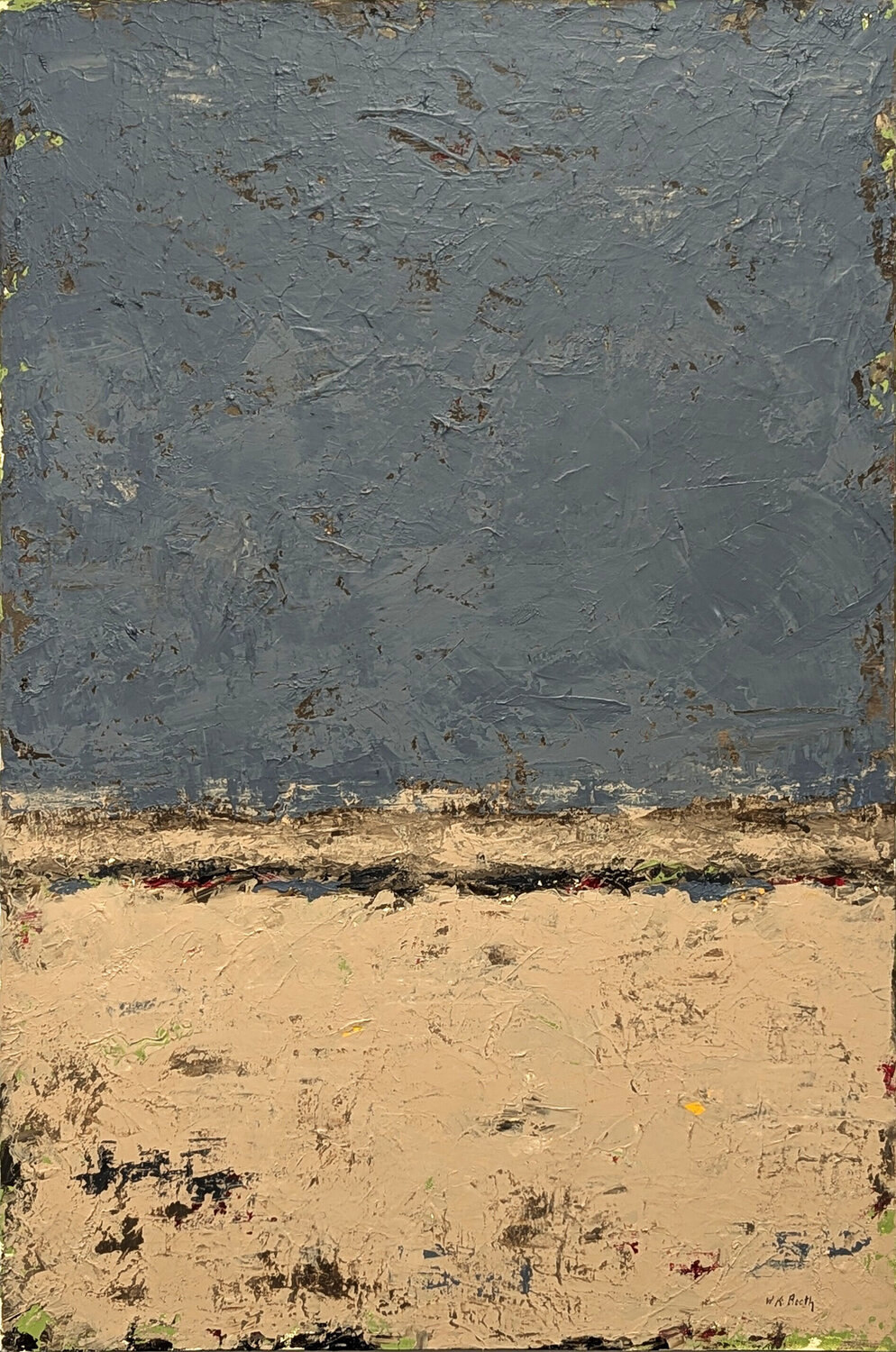 “Washed Ashore” Contemporary Blue and Tan Abstract Expressionist Painting Winifred Booth Originalgemälde zu verkaufen
