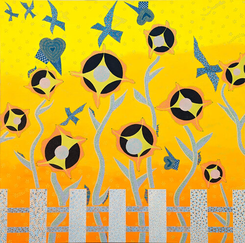 “Celebrate the Garden Part 3” Colorful Geometric Abstract Mosaic-Style Painting by Marguerite Baldwin, 油畫 for Sale on Singulart