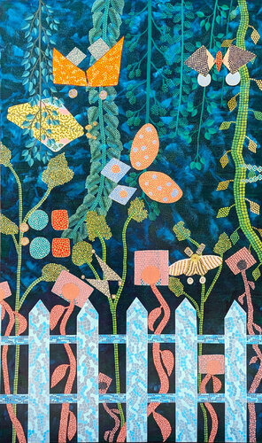 “My Alien Garden” Colorful Geometric Abstract Mosaic-Style Nature Painting di Marguerite Baldwin, Pittura in vendita su Singulart