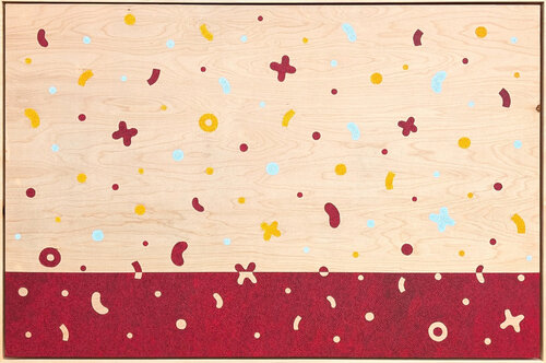 “Confetti Party” Contemporary Colorful Geometric Red & Yellow Shape Painting by Tina Ruyi, 油畫 for Sale on Singulart