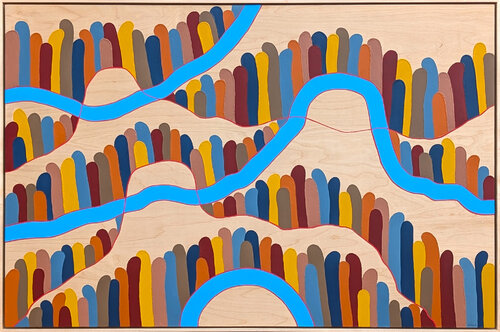 “The Hills” Contemporary Colorful Abstract Landscape Painting of Rolling Hills van Tina Ruyi, Schilderij te koop op Singulart