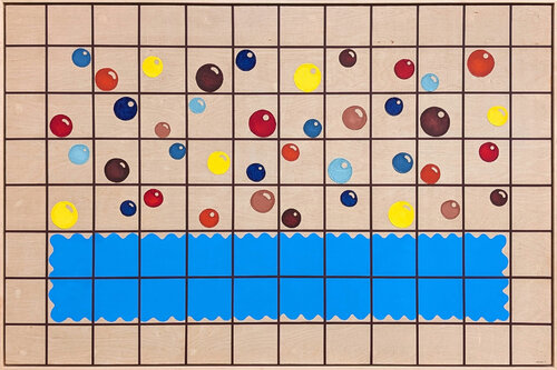 "Bubble Bath" Contemporary Colorful Blue, Red, & Yellow Geometric Abstract by Tina Ruyi, 油畫 for Sale on Singulart