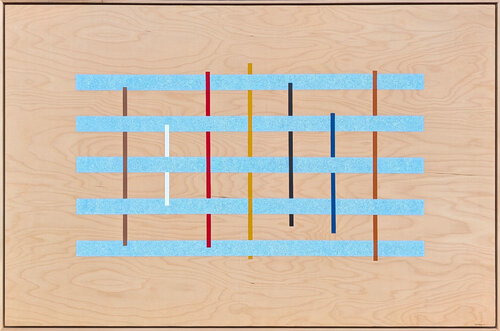 "Red Theory" Contemporary Colorful Blue, Red, Green, & Yellow Geometric Abstract by Tina Ruyi, 油畫 for Sale on Singulart