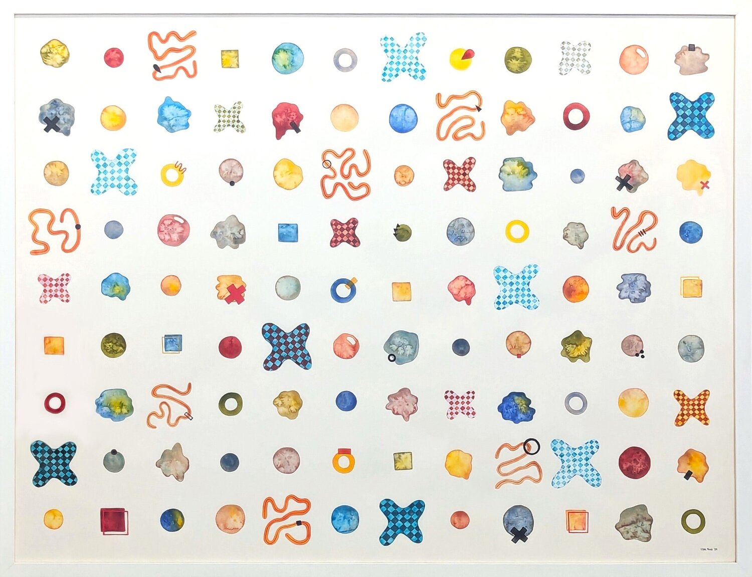 "Scribbles & Blobs" Contemporary Colorful Watercolor Geometric Dot Grid Painting Tina Ruyi Originalgemälde zu verkaufen