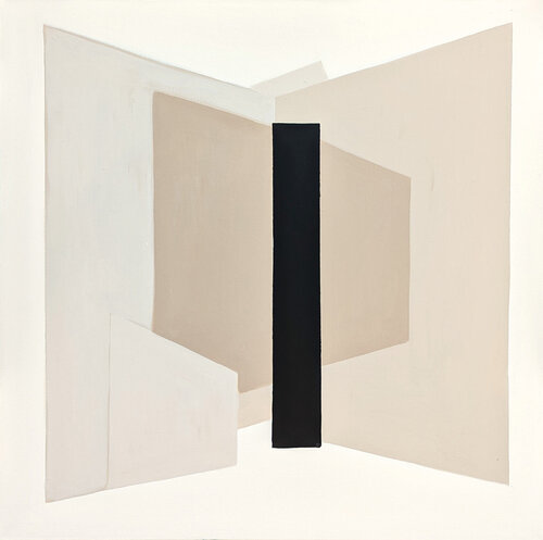 "L'Espace 2" Black & Tan Contemporary Geometric Abstract Hard- Edge Painting Stephanie Beukers