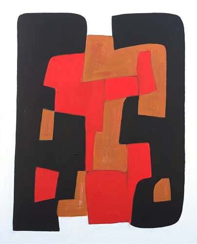 Red, Black, & Tan Geometric Abstract 1 par Stephanie Beukers, Peinture en vente sur Singulart