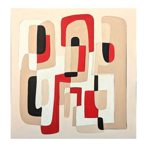 Contemporary Red, White, Tan, and Black Geometric Hard-Edge Abstract Painting van Stephanie Beukers, Schilderij te koop op Singulart