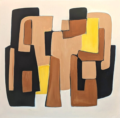 Contemporary Yellow, Brown, and Tan Geometric Hard-Edge Abstract Painting by Stephanie Beukers, 油畫 for Sale on Singulart