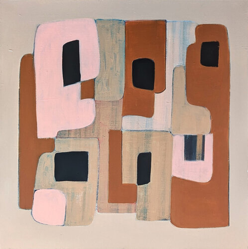 Contemporary Pink, Brown, and Tan Geometric Hard-Edge Abstract Painting by Stephanie Beukers, 油畫 for Sale on Singulart