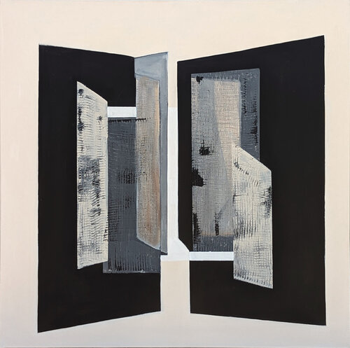 Contemporary Black, Gray, & Tan Neutral Toned Geometric Abstract Painting by Stephanie Beukers, 油畫 for Sale on Singulart