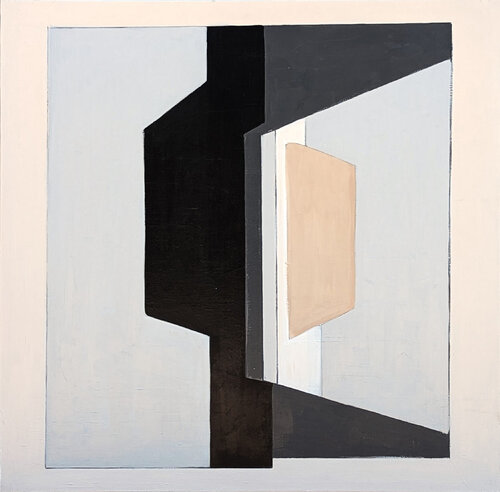 Contemporary Black, Gray, & Tan Neutral Toned Geometric Hard-Edge Abstract by Stephanie Beukers, 油畫 for Sale on Singulart