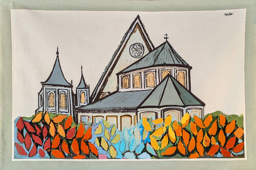 "L'Eglise De St. Genevieve" Abstract Architectural Tapestry of a Cathedral von David Adickes, Textil kaufen auf Singulart