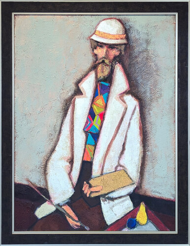 "Artist White Suite, Wild Tie" Modern Abstract Cubist Figurative Portrait von David Adickes, Malerei kaufen auf Singulart