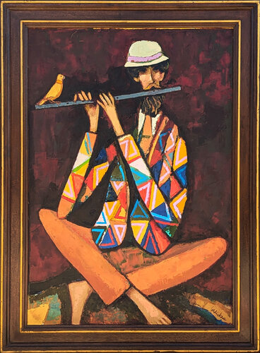 "Harlequin Portrait" Modern Abstract Cubist Figurative Portrait of Flute Player von David Adickes, Malerei kaufen auf Singulart