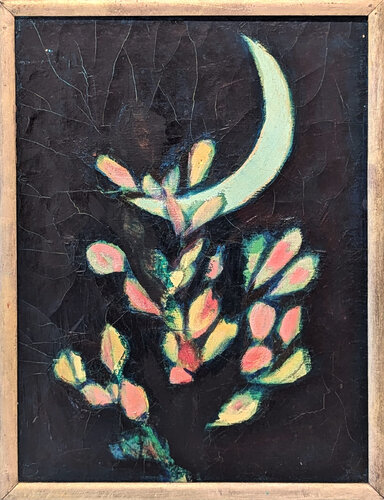 "Blue Moon" Modern Teal & Pink Abstract Night Landscape Painting of a Cactus von David Adickes, Malerei kaufen auf Singulart