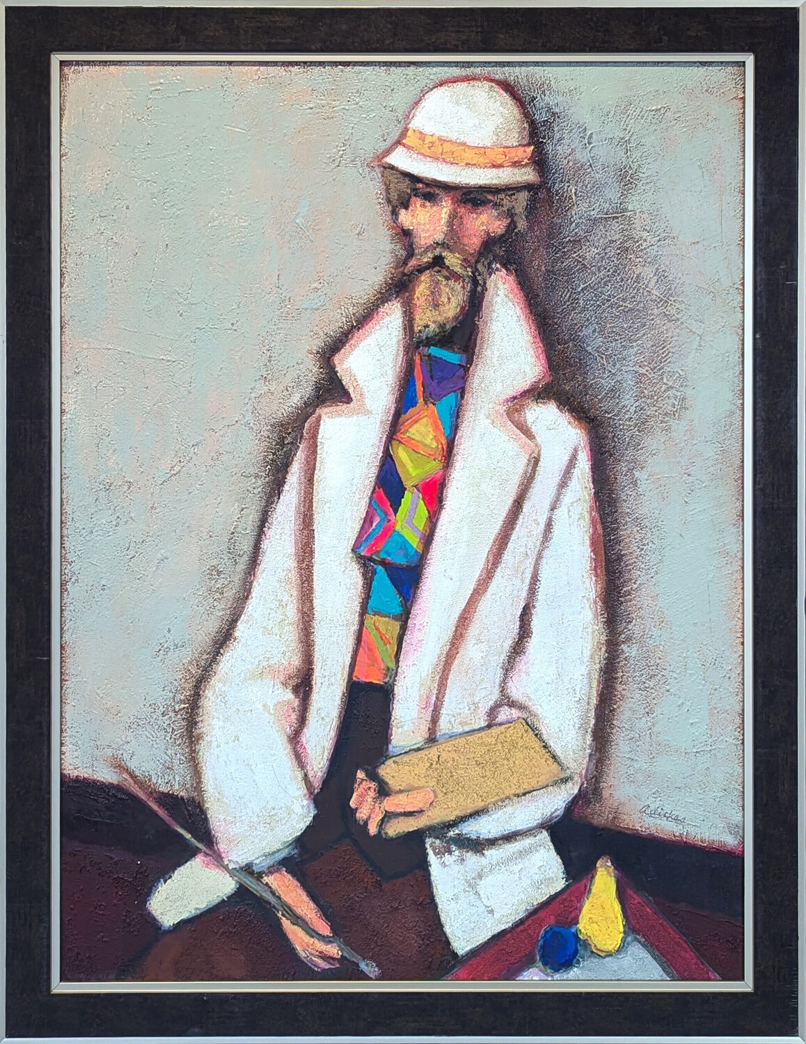 "Artist White Suite, Wild Tie" Modern Abstract Cubist Figurative Portrait David Adickes Originalgemälde zu verkaufen