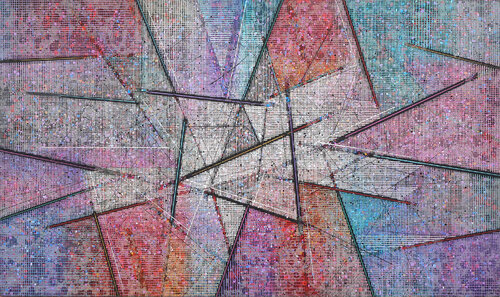 "Declaration" Large Purple and Blue Modern Abstract Expressionist Painting van Paul Maxwell, Schilderij te koop op Singulart
