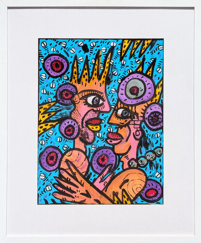 "How Old Are You?" Contemporary Colorful Pink and Blue Figurative Abstract by Richard E. Fluhr, Painting for Sale on Singulart