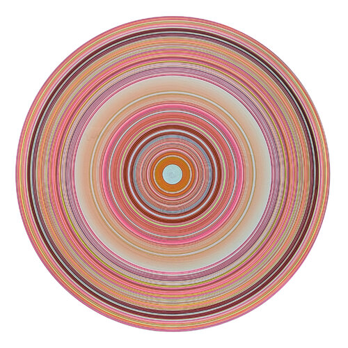 "N.Y." Contemporary Abstract Pink and Orange Concentric Circle Painting van David Hardaker, Schilderij te koop op Singulart