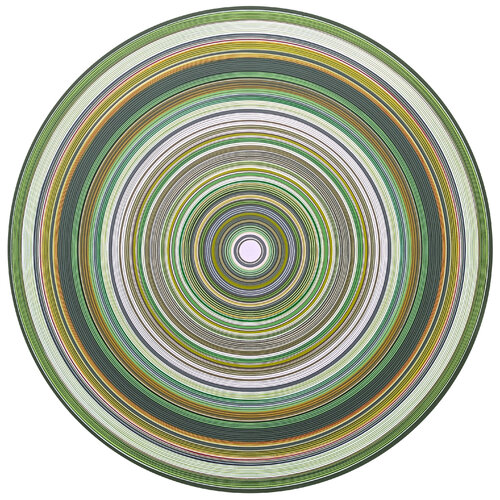 "Melody Called" Contemporary Abstract Green & Yellow Concentric Circle Painting van David Hardaker, Schilderij te koop op Singulart