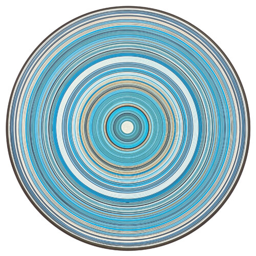 "Sea Song" Contemporary Abstract Blue & Yellow Concentric Circle Painting van David Hardaker, Schilderij te koop op Singulart