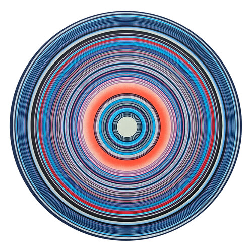 "Hertz" Contemporary Abstract Blue and Red Concentric Circle Painting van David Hardaker, Schilderij te koop op Singulart