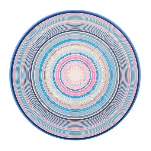 "Threads" Contemporary Abstract Blue, Pink, & White Concentric Circle Painting de David Hardaker, Pintura a la venta en Singulart