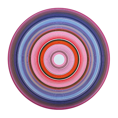 "Catalina" Contemporary Abstract Red, Pink, & Purple Concentric Circle Painting van David Hardaker, Schilderij te koop op Singulart