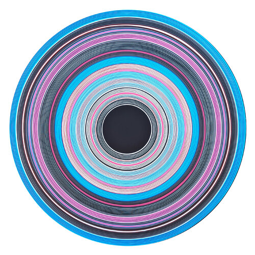 "Monsoon" Contemporary Abstract Blue, Black, & Purple Concentric Circle Painting di David Hardaker, Pittura in vendita su Singulart