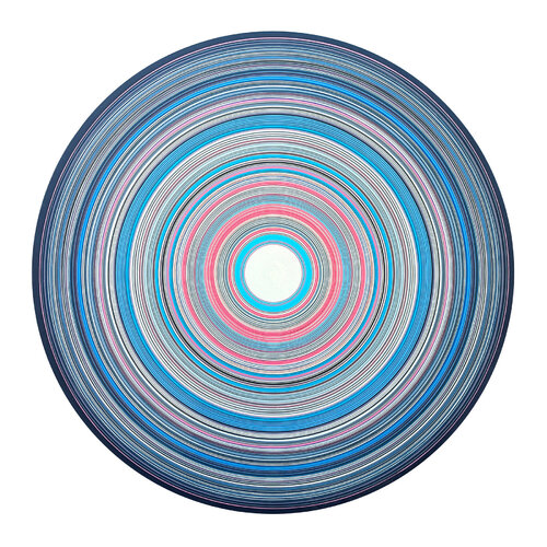 "City of Angels" Contemporary Blue, Pink, & White Concentric Circle Painting van David Hardaker, Schilderij te koop op Singulart