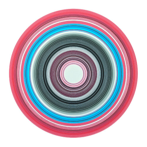 "The Lotts" Contemporary Pink, Blue, & Grey Concentric Circle Painting di David Hardaker, Pittura in vendita su Singulart