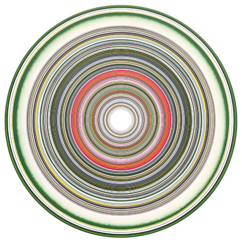 "Alpine" Contemporary Green and Orange Concentric Circle Painting von David Hardaker, Malerei kaufen auf Singulart