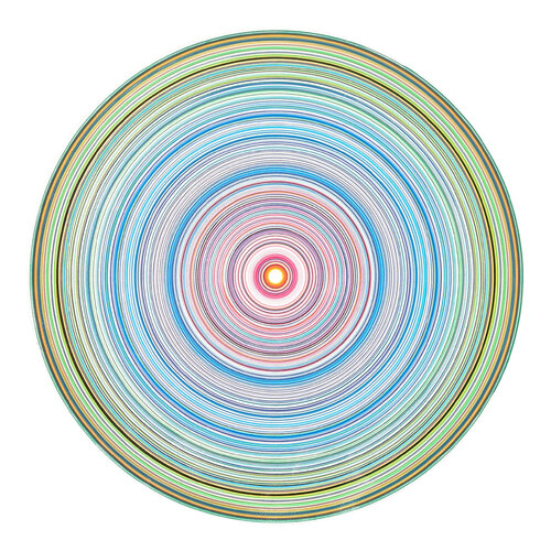 "Born to Be Alive" Contemporary Green, Blue, and Pink Concentric Circle Painting van David Hardaker, Schilderij te koop op Singulart