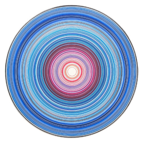 "La Vie En Rose" Contemporary Blue and Pink Concentric Circle Painting von David Hardaker, Malerei kaufen auf Singulart