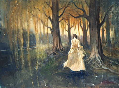 "Untitled" Contemporary Surreal Abstract of a Woman Running Through a Forest Matthew Paoletti