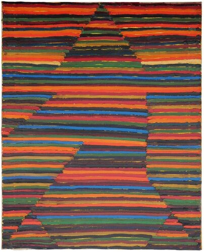 Modern Early Texas Rainbow Colored Abstract Linear Textured Oil Painting by Dick Wray, Painting for Sale on Singulart