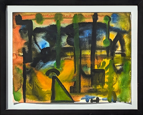 Modern Abstract Green, Yellow, & Blue Organic Shaped Watercolor Painting by Dick Wray, Painting for Sale on Singulart