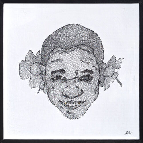 "Opulence III" Contemporary Black and White Pin and Thread Mixed Media Portrait by Jaymes Earl, Other Media for Sale on Singulart