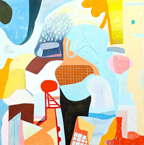 "Stacked" Contemporary Colorful Vibrant Abstract Geometric Hard-Edge Painting de Peter Healy, Pintura a la venta en Singulart
