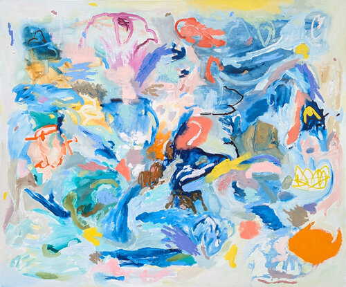 "Celebrating Dawn" Large Contemporary Blue Toned Abstract Expressionist Painting von Peter Healy, Malerei kaufen auf Singulart