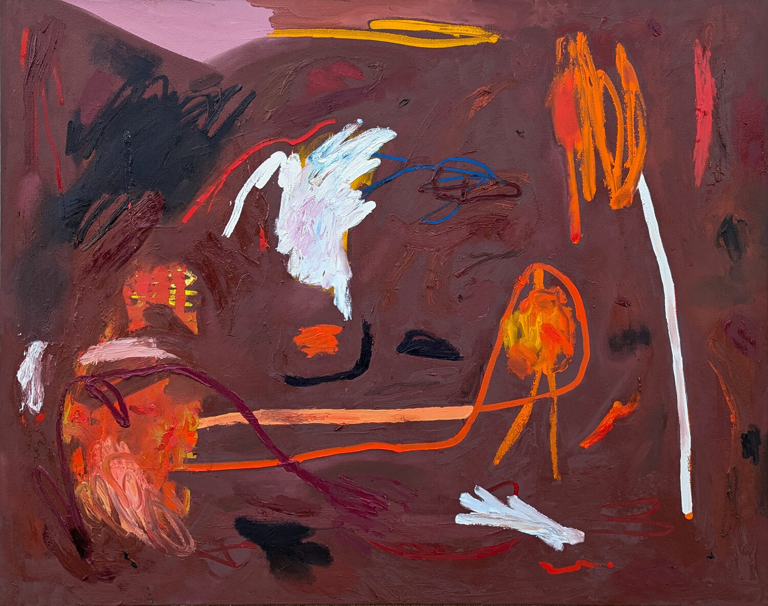 "Dropping a Lit Match" Contemporary Warm Toned Abstract Expressionist Painting Peter Healy Originalgemälde zu verkaufen
